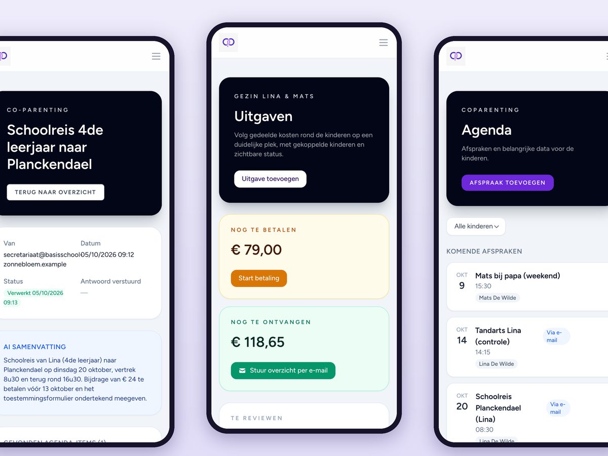 Co-Parenting: Eén gedeelde plek voor gescheiden ouders, met AI die mails van school en clubs verwerkt.