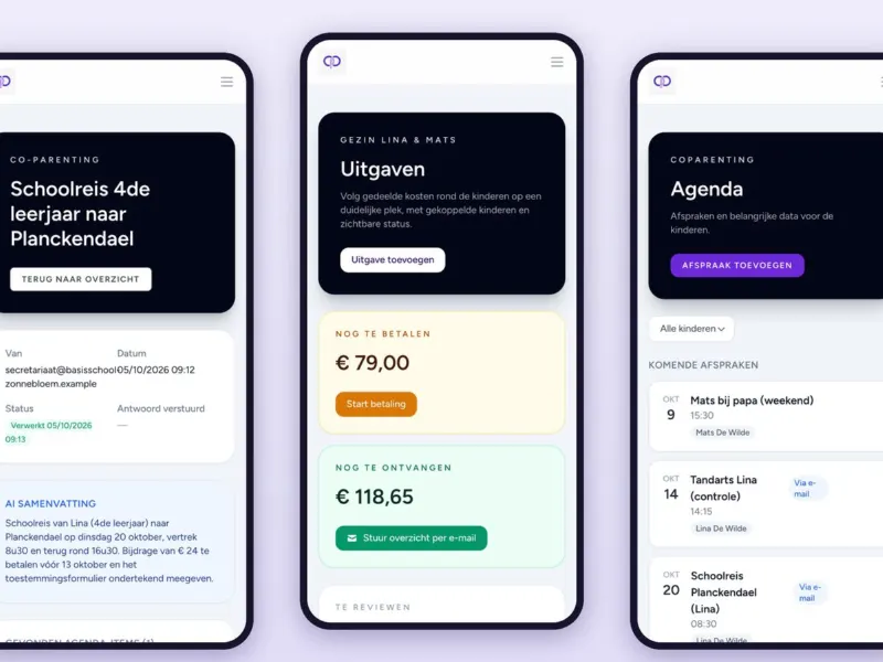Co-Parenting: Eén gedeelde plek voor gescheiden ouders, met AI die mails van school en clubs verwerkt.
