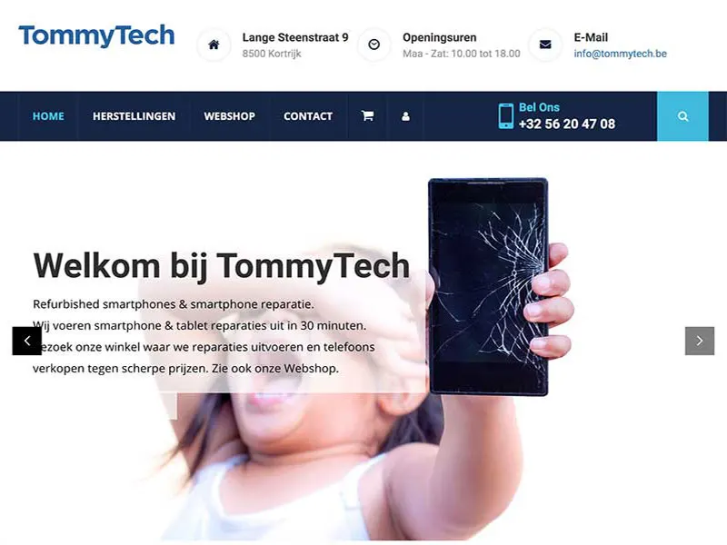 TommyTech: Webshop met stockbeheer, Bpost-koppeling en een digitale herstellingsflow.